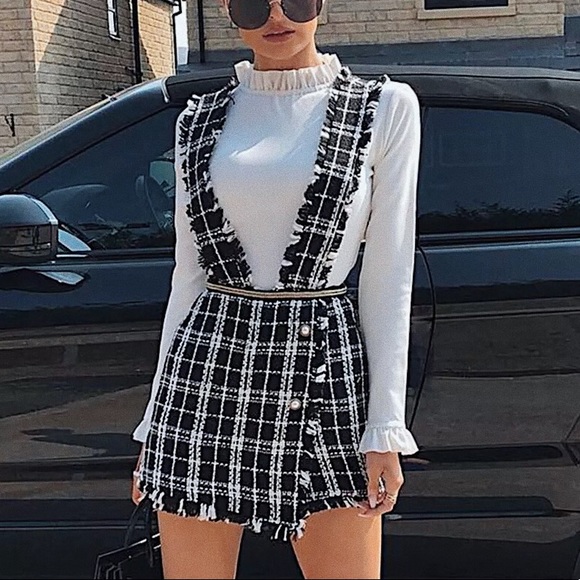 Blogger Fav | Trendy Tweed Romper Playsuit Skort M - Picture 2 of 7